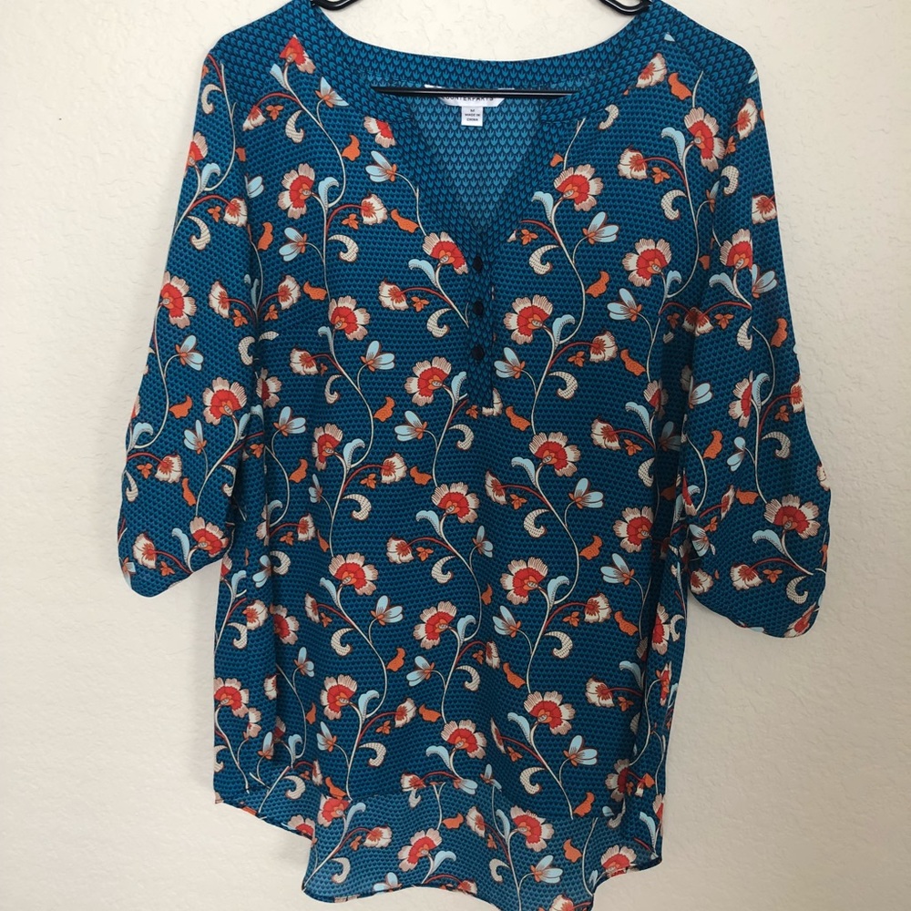 Blue floral top.